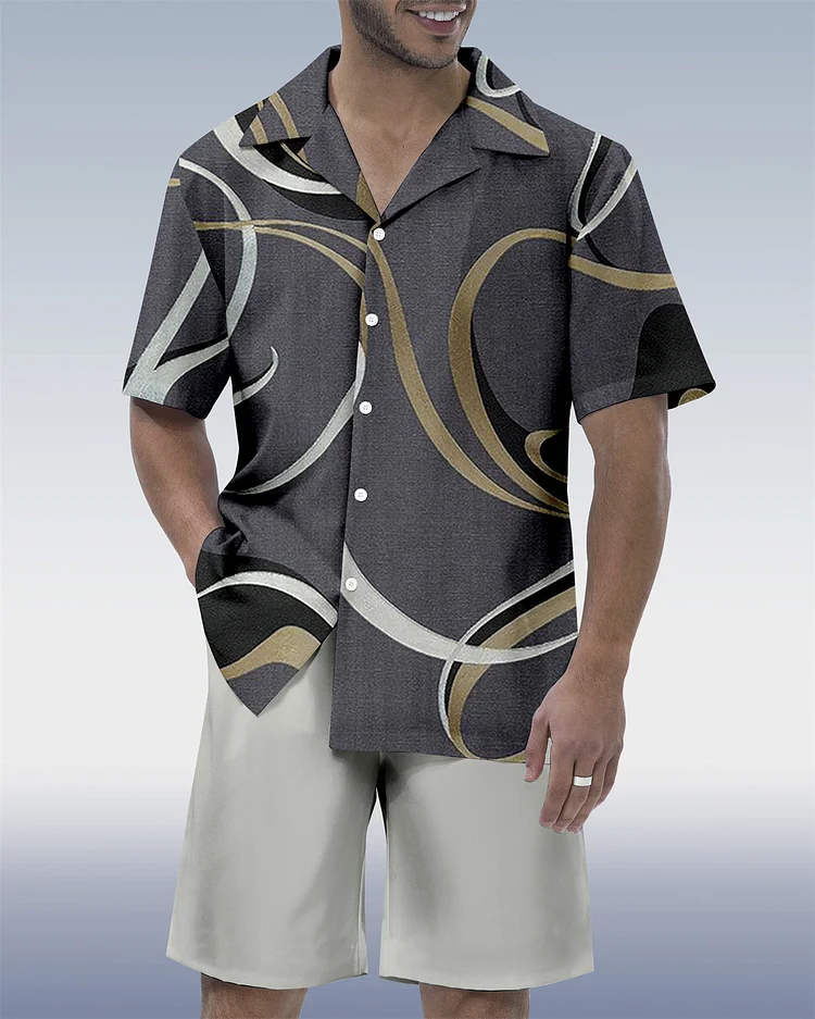 Suitmens Men's Abstract Art Contrast Geometric  Print Short Sleeve Set 138