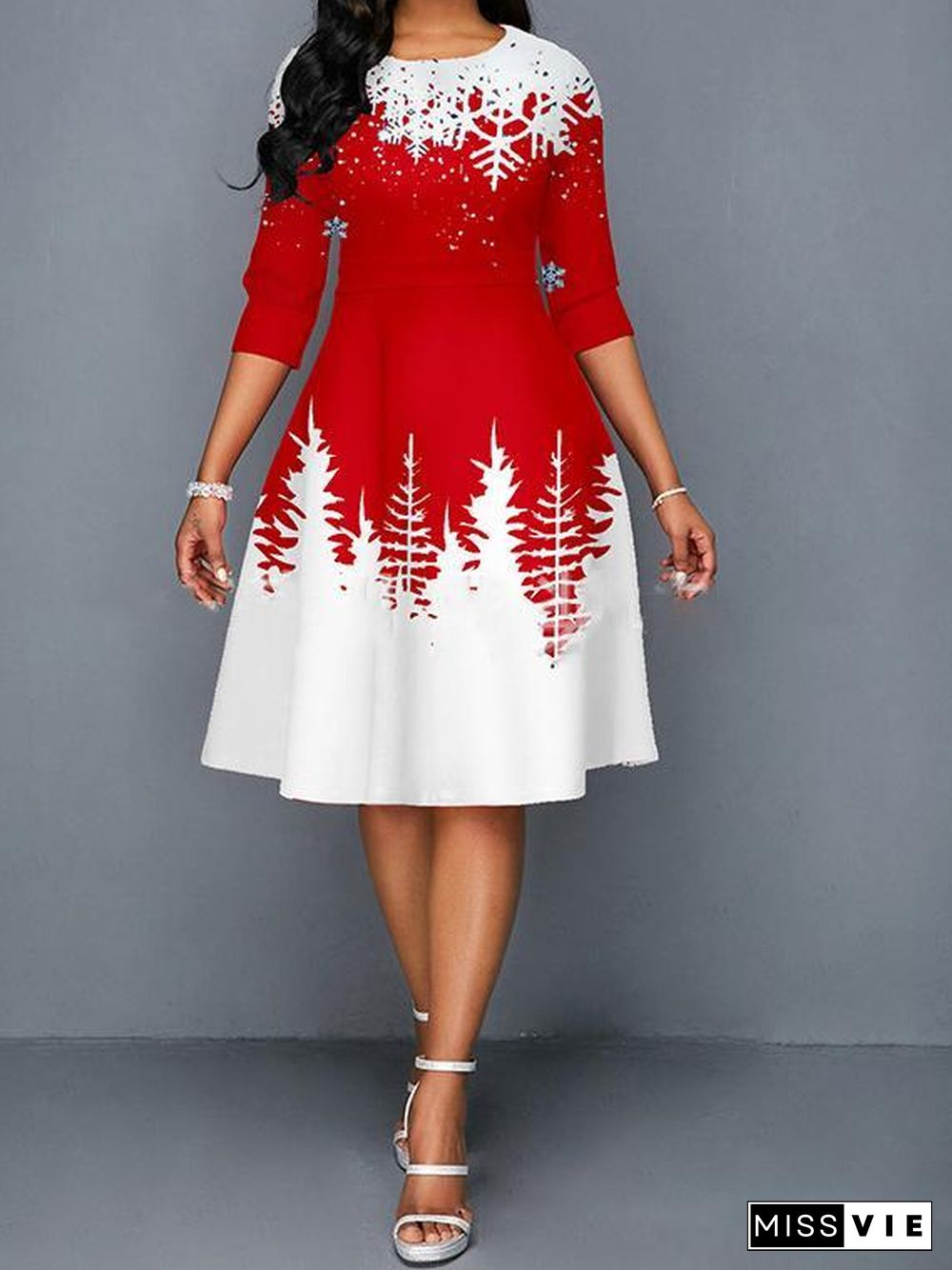 White&Red Joint Three Quarter Sleeve Dress