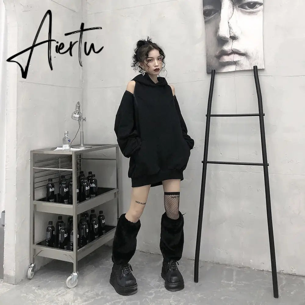 Aiertu  Casual Solid Sweatshirt For Women Hooded Collar Long Sleeve Hollow Out Minimalist Sweatshirts Female Fashion Fall Aiertu