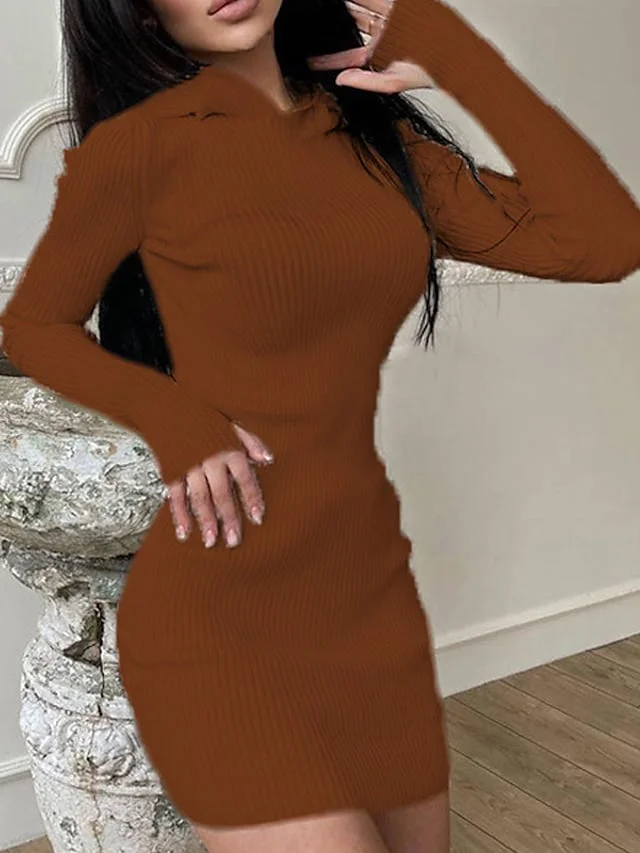 Women's Sweater Dress Winter Dress  Hoodie Dress Sweater Jumper Dress Short Mini Dress White Black Gray Red Brown Beige Light Blue Long Sleeve Pure Color Ruched 2022 S M L XL XXL 3XL | IFYHOME