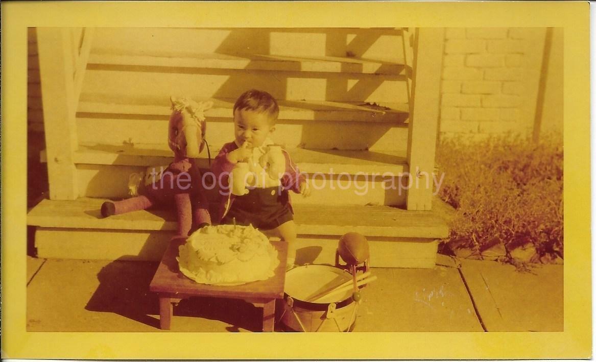 Birthday Boy FOUND Photo Poster paintingGRAPH Color CAKE Original Snapshot VINTAGE JD 010 6 H