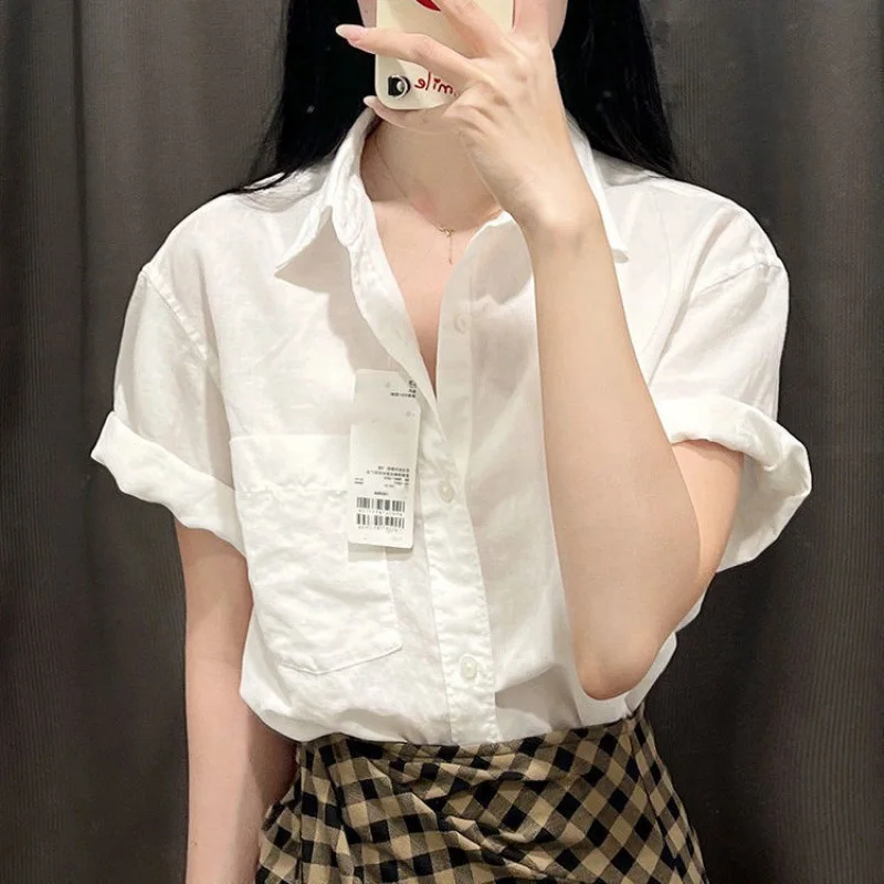 Brownm Brownm Kong Style Loose Top Women 2024 Summer New French Chic Design Sense Small High-Grade White Shirt