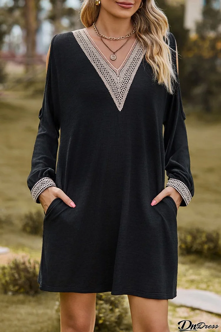 Casual Solid Lace V Neck A Line Dresses