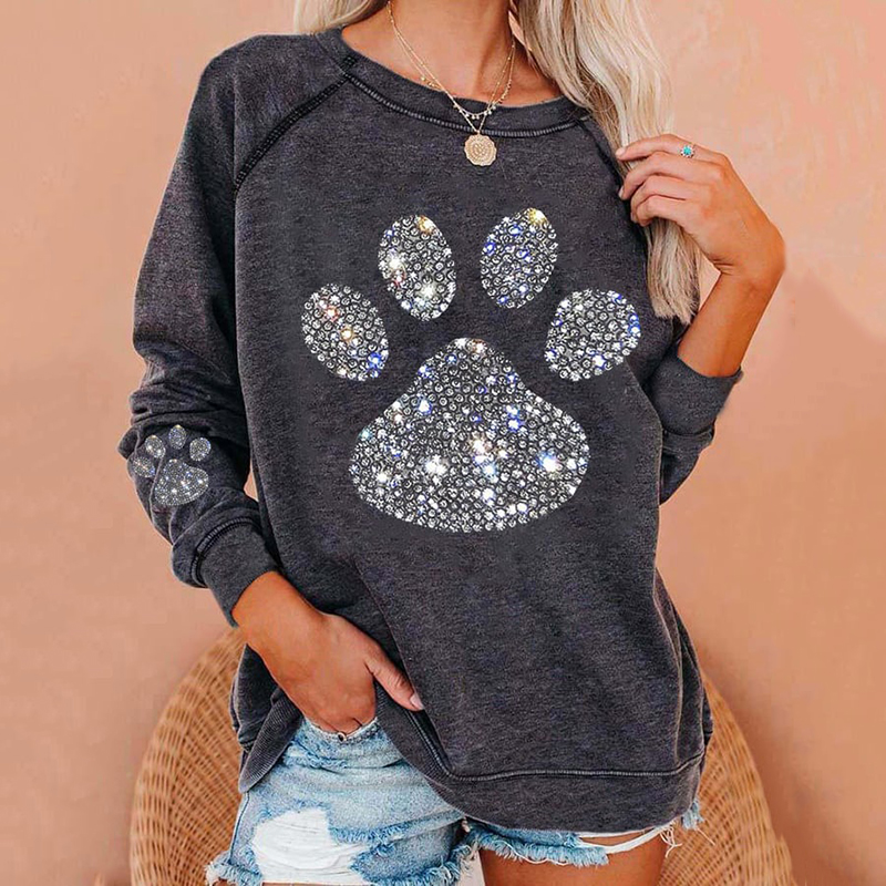 Dog Paw Print Long Sleeve Casual Sweatshirt