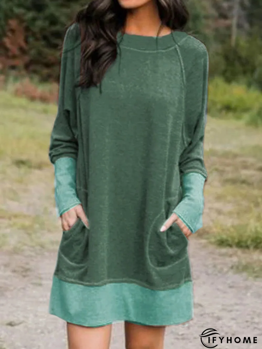 Cotton-Blend Long Sleeve Casual Knitting Dress | IFYHOME