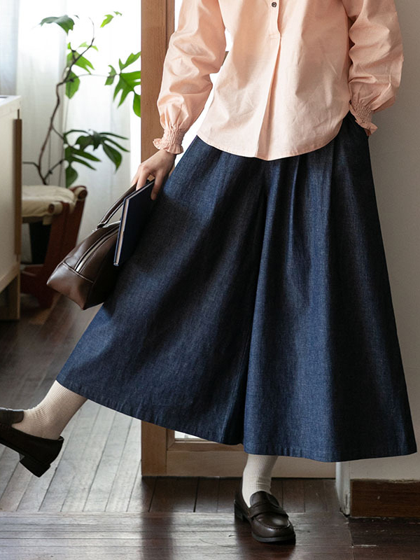 Artistic Retro Casual Denim Wide Leg A-Line Pants