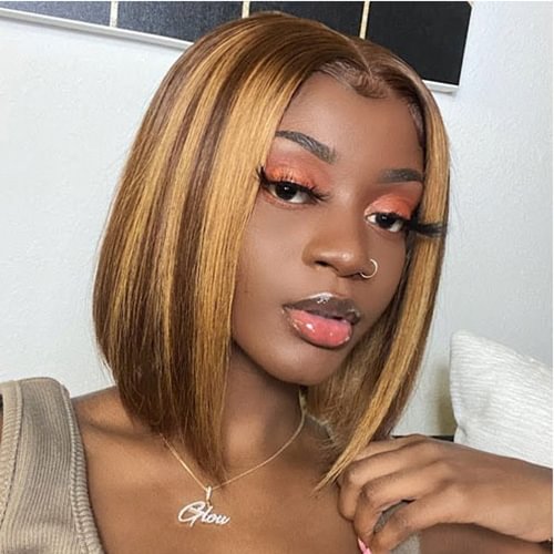 WEQUEEN "Felicia" Asymmetrical Highlight Straight Bob Lace Front Wig