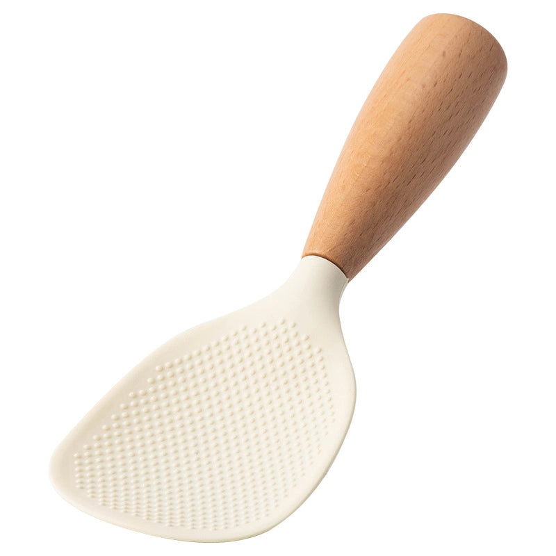 Non-slip Heat-resistant Wooden Handle Vertical Silicone Rice Spoon Rice Cooker Spoon Non-stick Rice Spoon