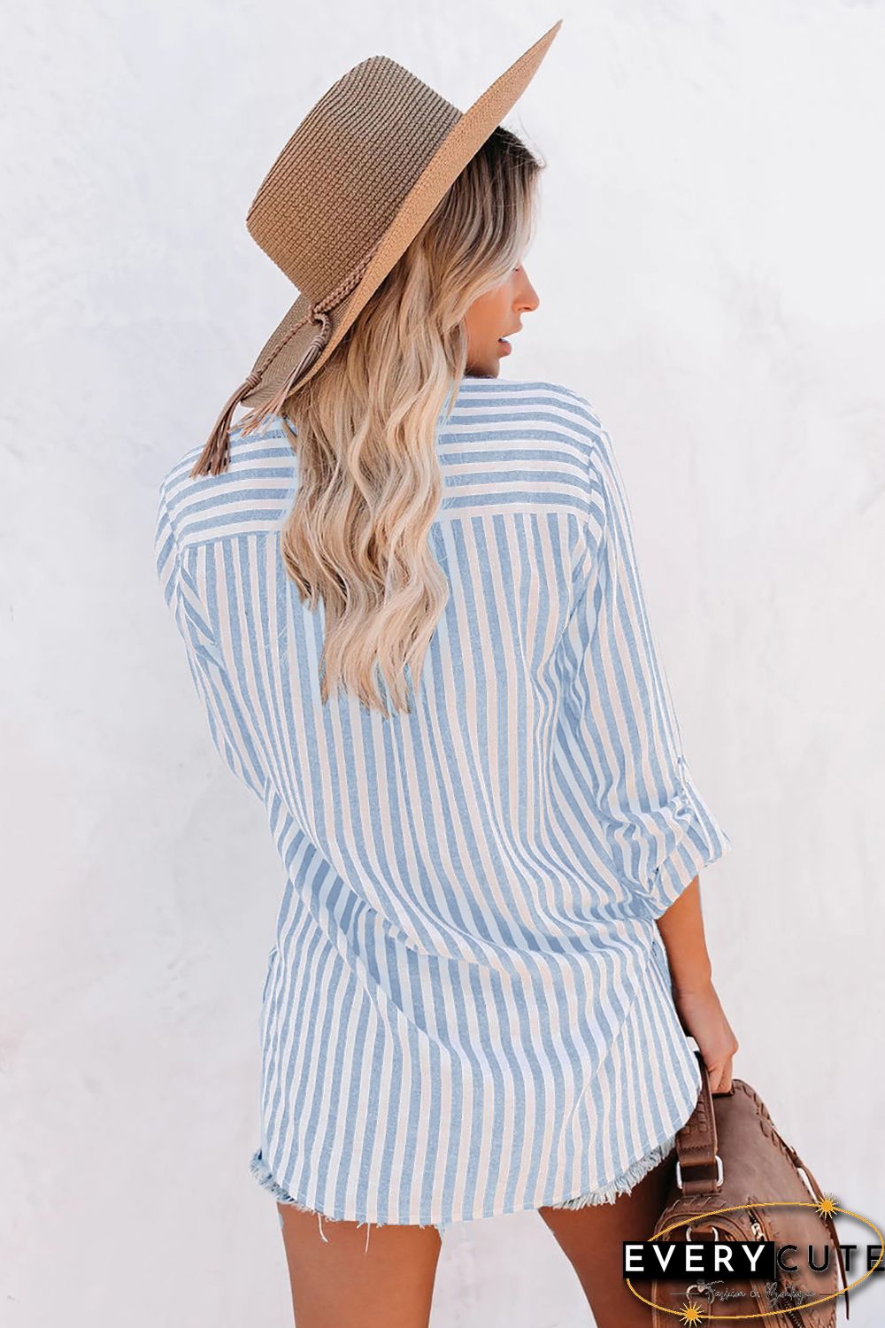 Sky Blue Cotton Striped Button Shirt
