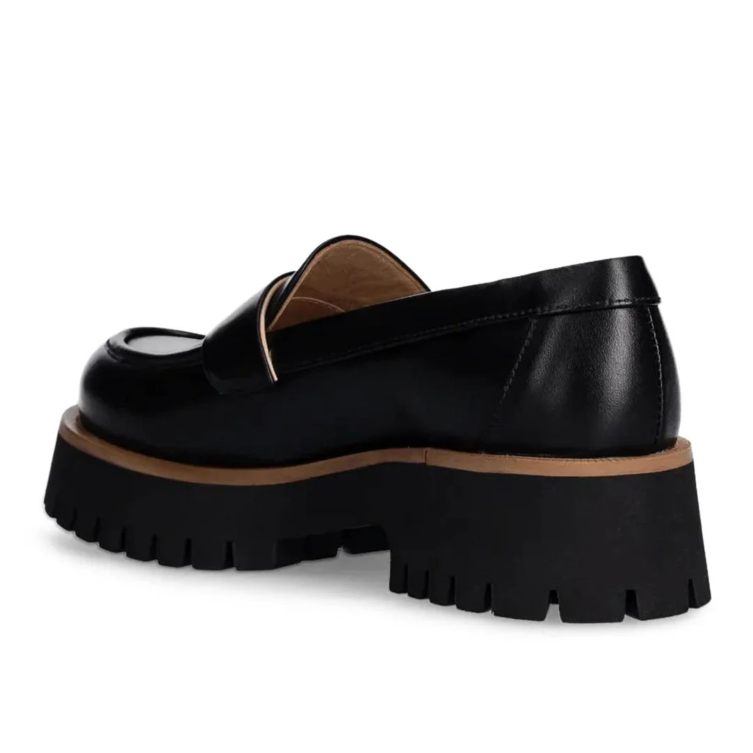 YDN Black Vegan Leather Round Toe Pull-On Chunky Loafers Women