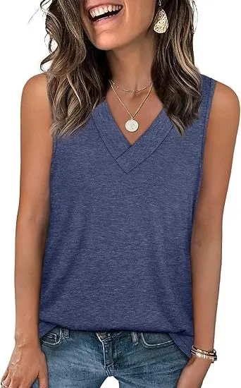 🎁Last Day Promotion 49% OFF✨Women's Sleeveless V-Neck Slimming Loose Fit Casual Tank Top T-Shirt
