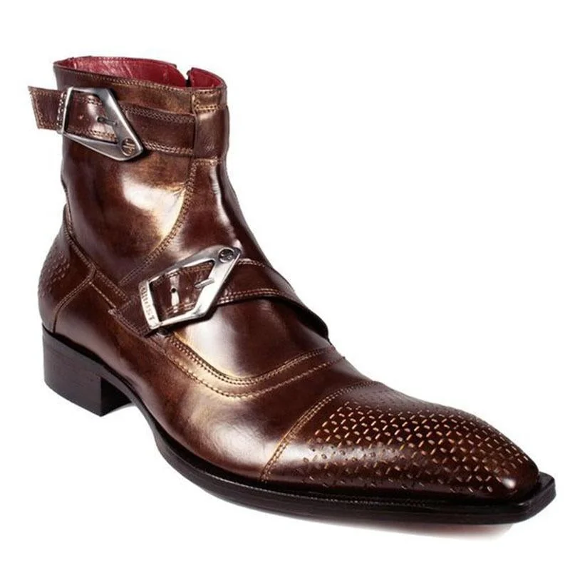 Men's Retro Leather Buckle Ankle Boots