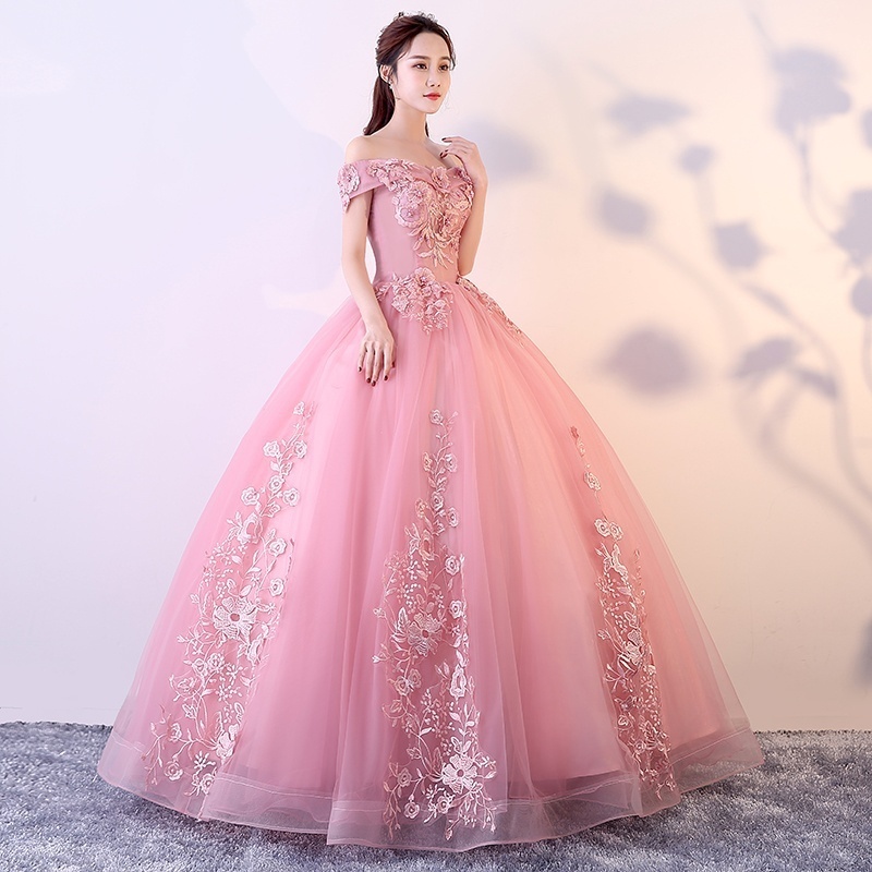 New Off Shoulder Blush Pink Appliques Ball Gown Vintage Quinceanera ...