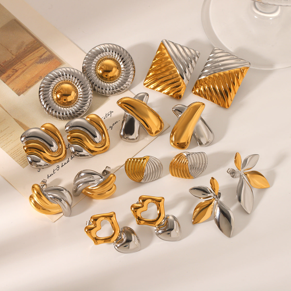 Gold And Silver Color Matching Geometric Stainless Steel Earrings For Women Niche Titanium Steel Earrings