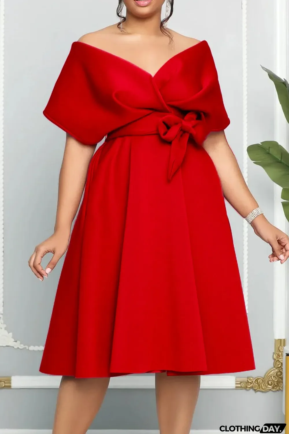 Black Elegant Solid Patchwork With Bow V Neck Evening Dress Dresses