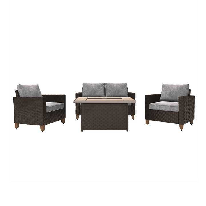 5 Piece Sofa Sets Conversation Set with Fire Pit Table,  PE Rattan Wicker Patio Furniture Sectional Sofa