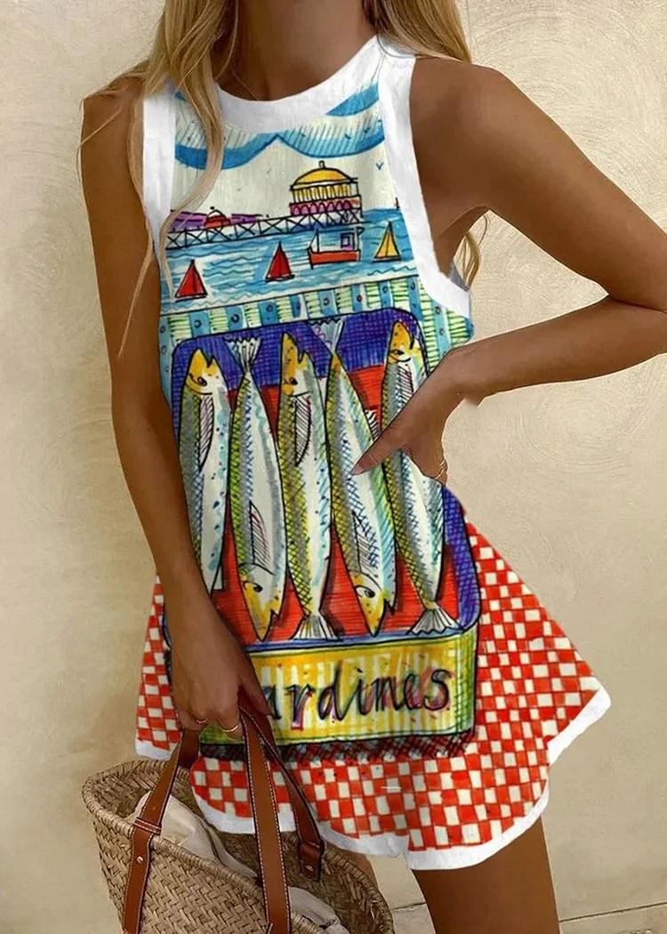 Sardine Home Print Sleeveless Mini Dress