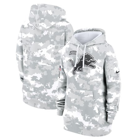 Women's Detroit Lions  Arctic Camo 2024 Salute To Service Club Fleece Pullover Hoodie
