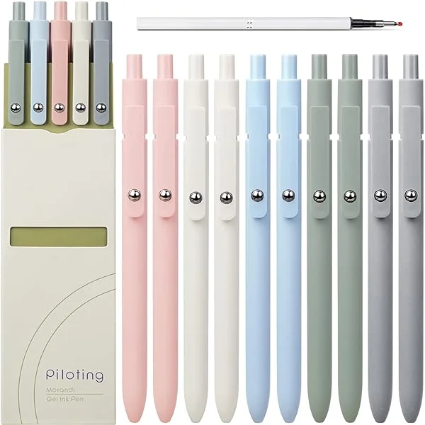 Cute Aesthetic Gel Pens for Note Taking: 10 Pack Black Ballpoint, Retractable Ball Point Ink Pen, Quick Dry Pens Fine Point Smooth Writing Pens for Journaling, Neutral Office Supplies for School Home