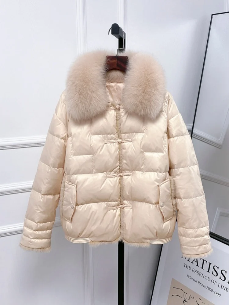 Toloer VAREY LIN New Winter Women Real Fox Fur Collar 90% White Duck Down Jacket Lady Warm Puffer Coat Female Retro Button Parkas