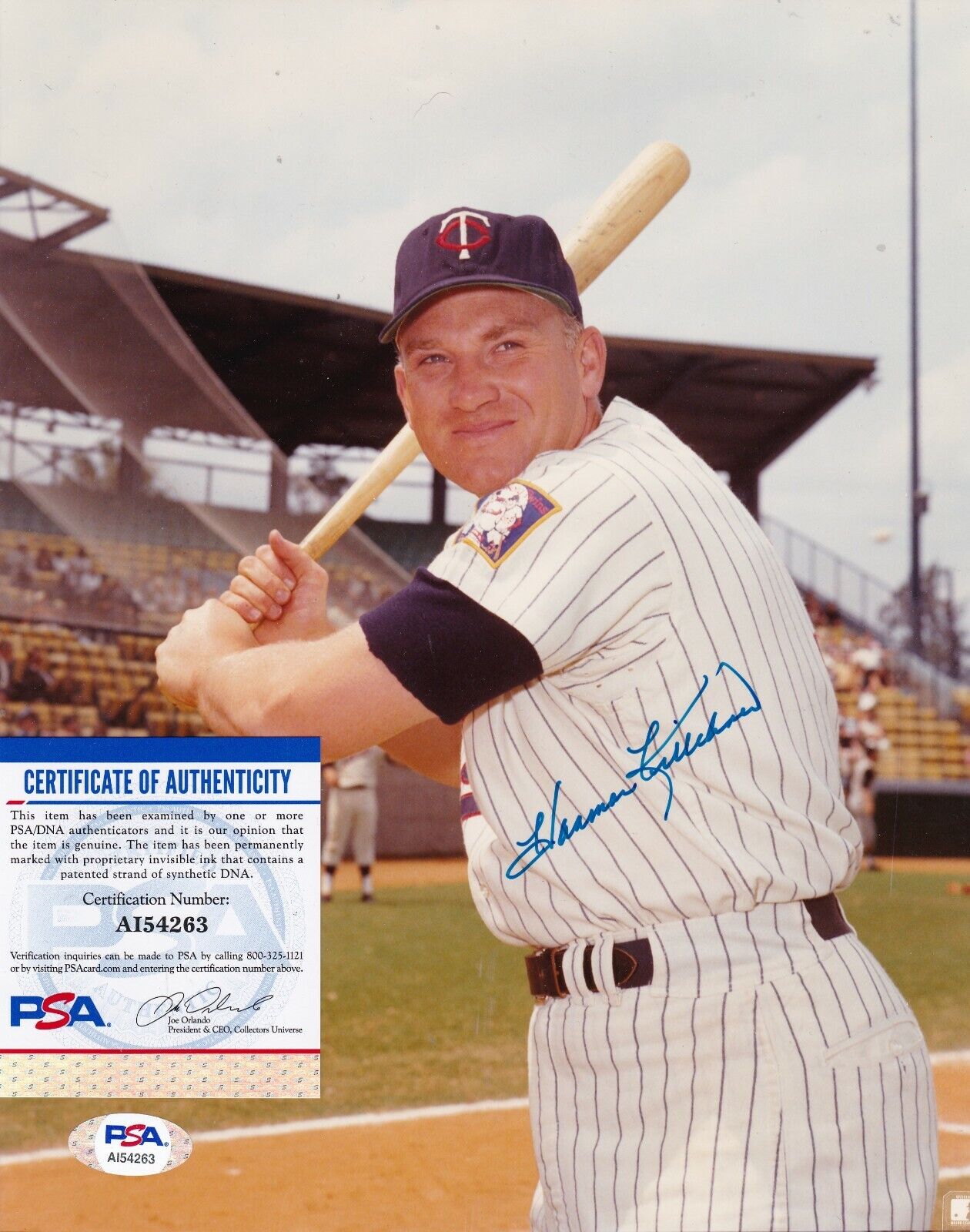 HARMON KILLEBREW MINNESOTA TWINS PSA AUTHENTICATED SIGNED 8x10