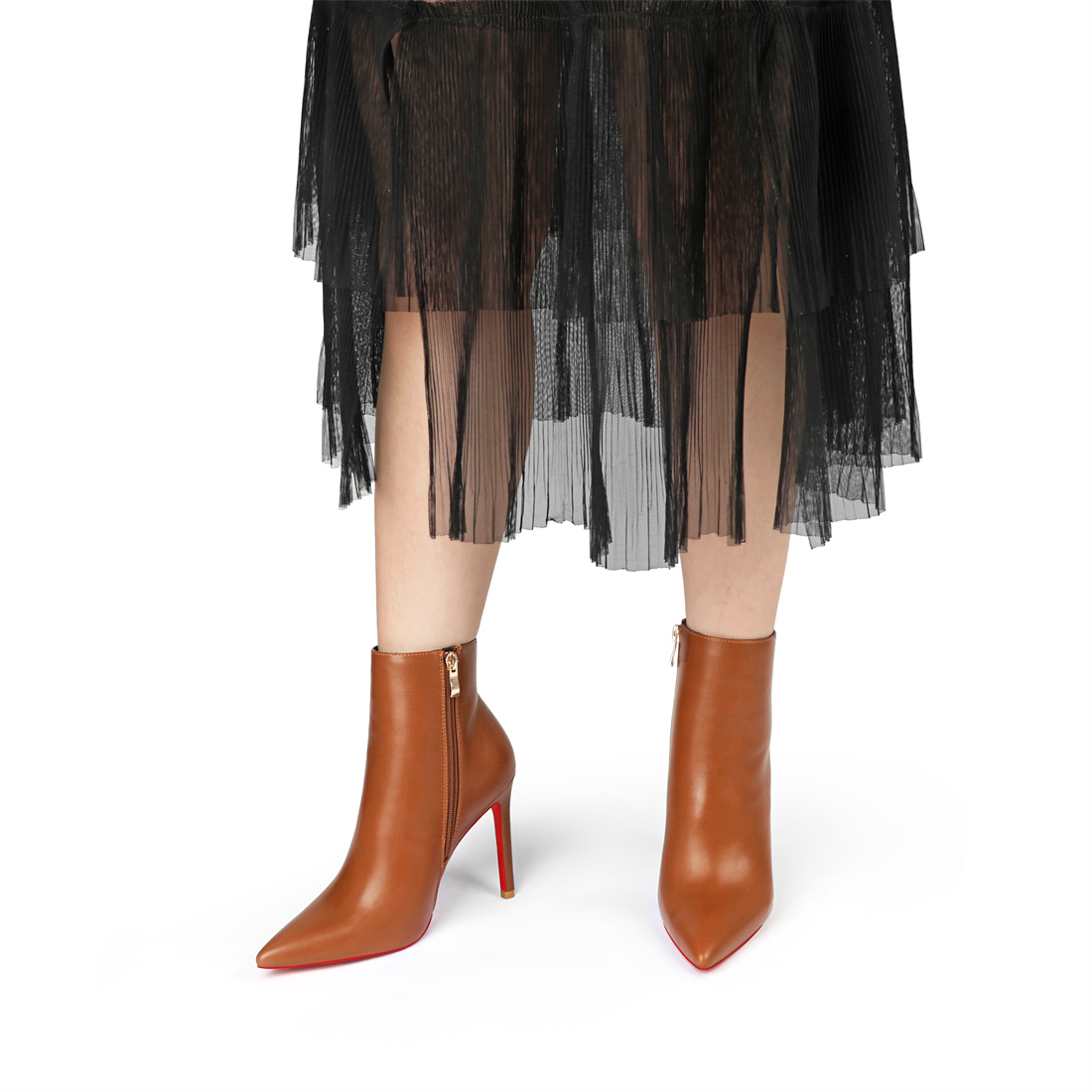 4inch Red Bottom Women's Closed Pointed Toe Stilettos Ankle Boots-MERUMOTE