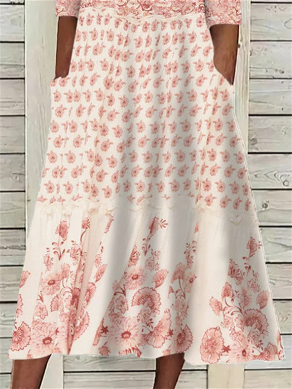 Women Half Sleeve V-neck Solid Color Dress