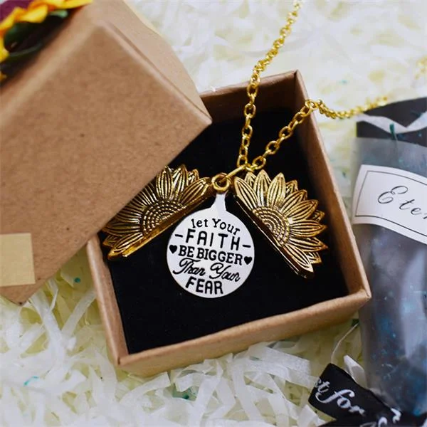 Let Your Faith Be Bigger Than Your Fear Sunflower Necklace