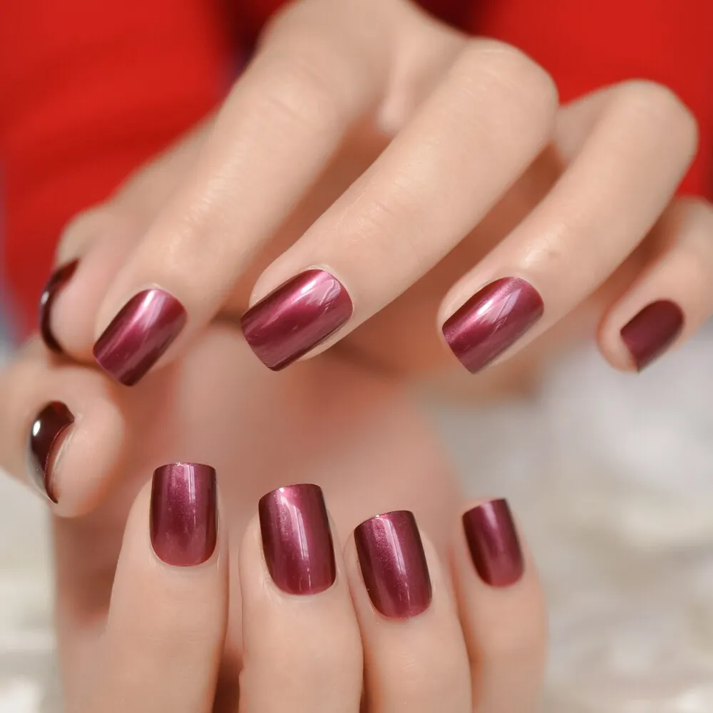 Glossy Acrylic Nails Press On Nails Set Solid Color Faux Ongle Short Length False Nails Tips With Free Adhesive Tabs-Nail Inspo