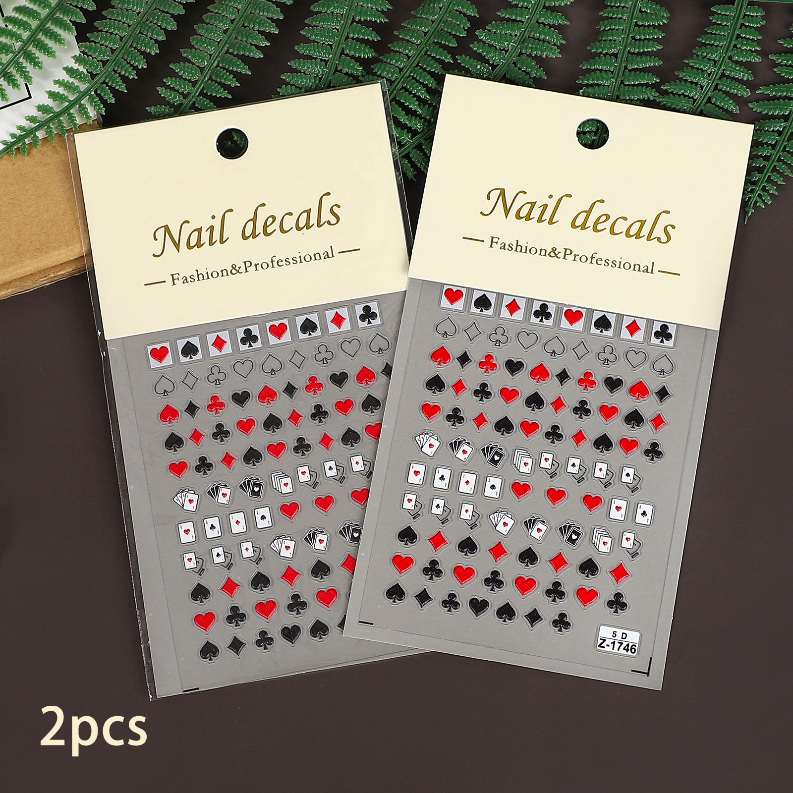 PET Sticker - 2 Pcs/set Vintage 5D Poker Card Pattern Manicure 