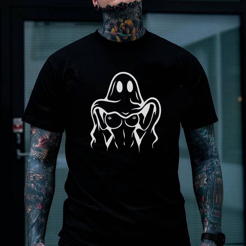 Naughty Ghost Sexy Boobs Graphic Print T-Shirt