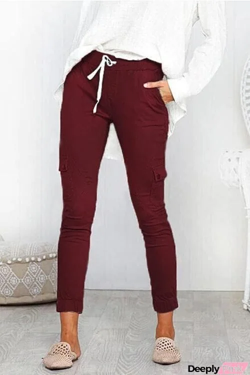 Pocket Drawstring Skinny Pants