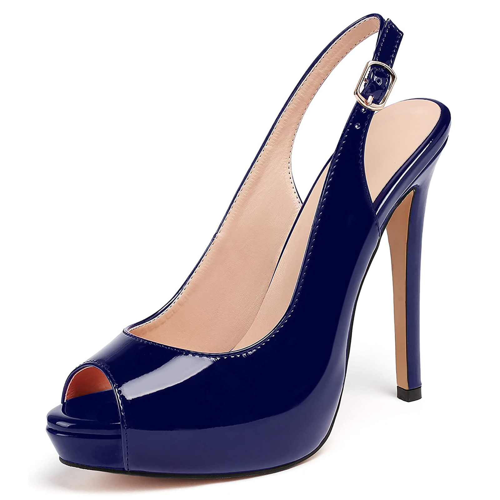 4.72" Strap Slingback Sandals Peep Toe Platform Stilettos Patent Heels-vocosishoes
