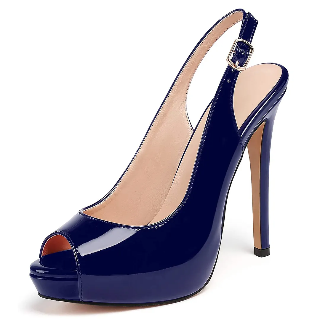 4.72" Strap Slingback Sandals Peep Toe Platform Stilettos Patent Heels-vocosishoes