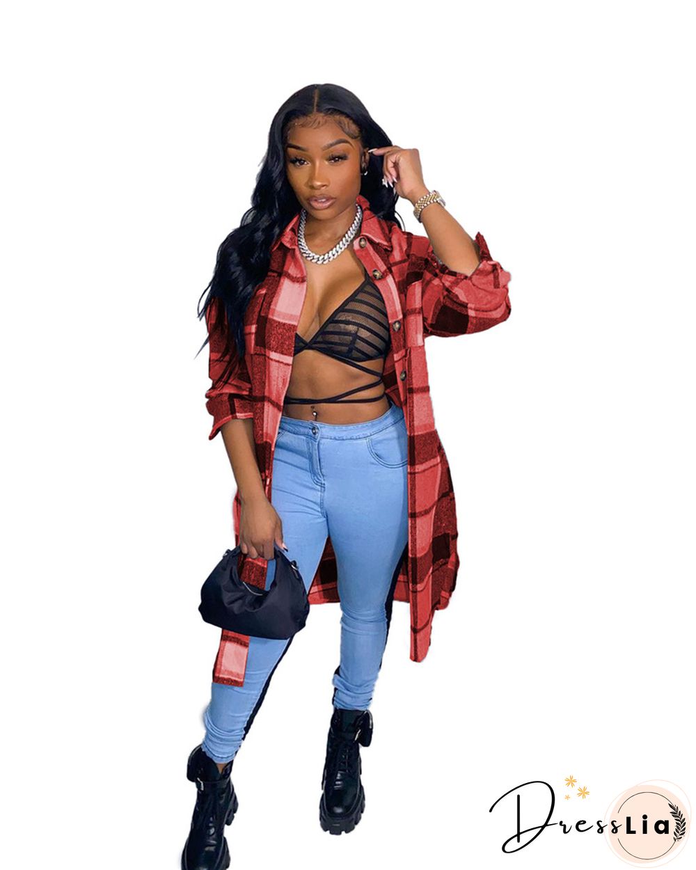 Classic Plaid Shirt Woolen Long Coat