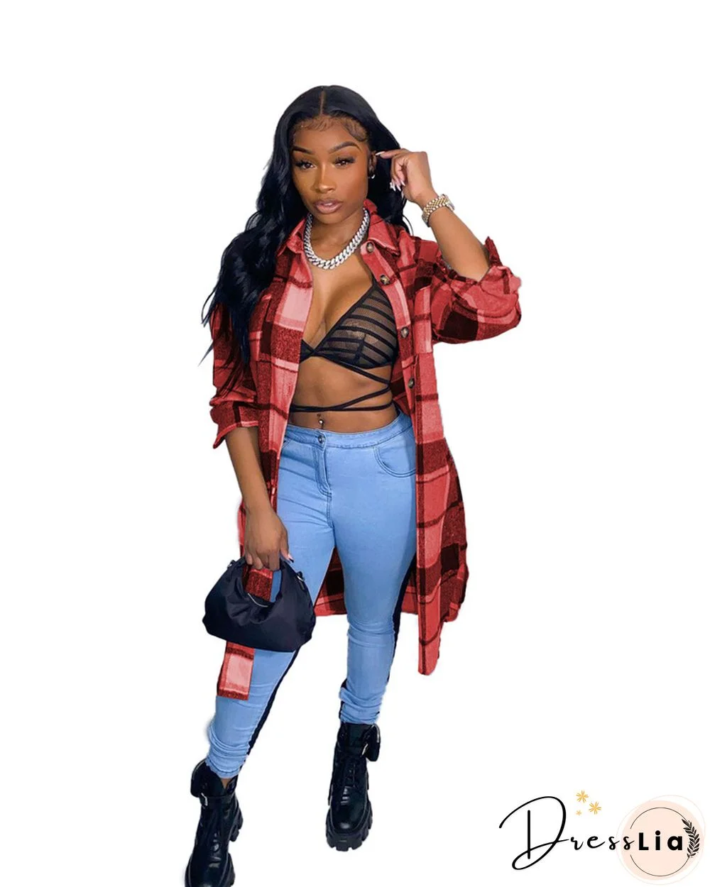 Classic Plaid Shirt Woolen Long Coat