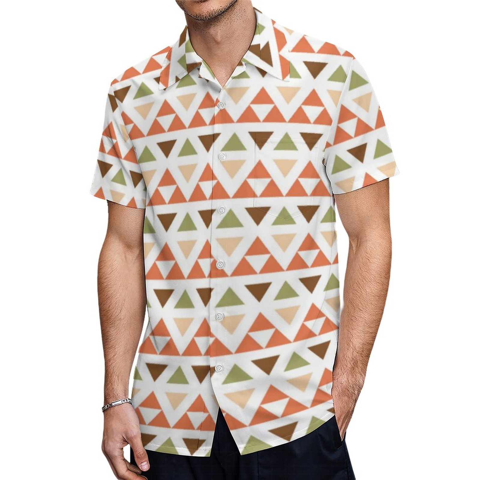 Festive Pastel Geometric Triangles Pattern Hawaiian Shirt Mens Button Down Tropical Hawaii Beach Shirts