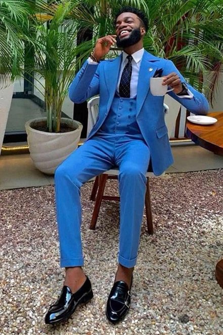 Elegant Blue Three Pieces Designer Wedding Suits For Men | Ballbellas Ballbellas