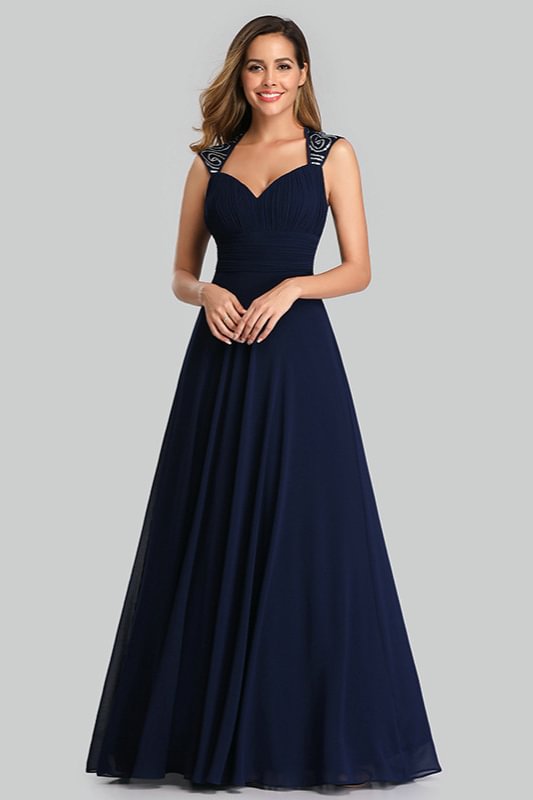 Glamorous Cap Sleeve Sequins Sweetheart Long Chiffon Evening Prom Dress