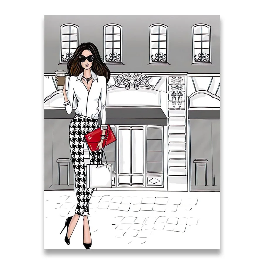 Fashion Girl Bag Balloon Champagne Salon Wall Art Print Canvas Painting Nordic Posters And Prints Wall Pictures For Living Room