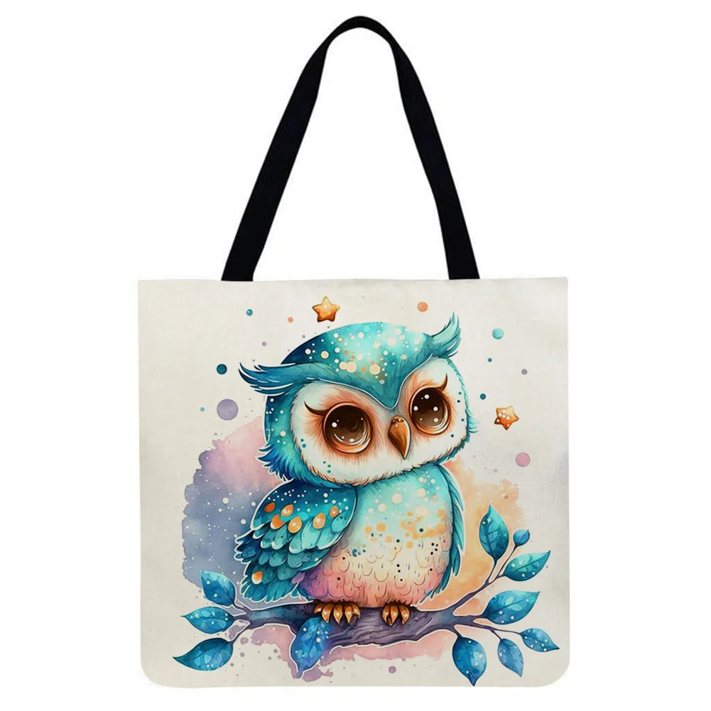 Linen Tote Bag - Watercolor Owl