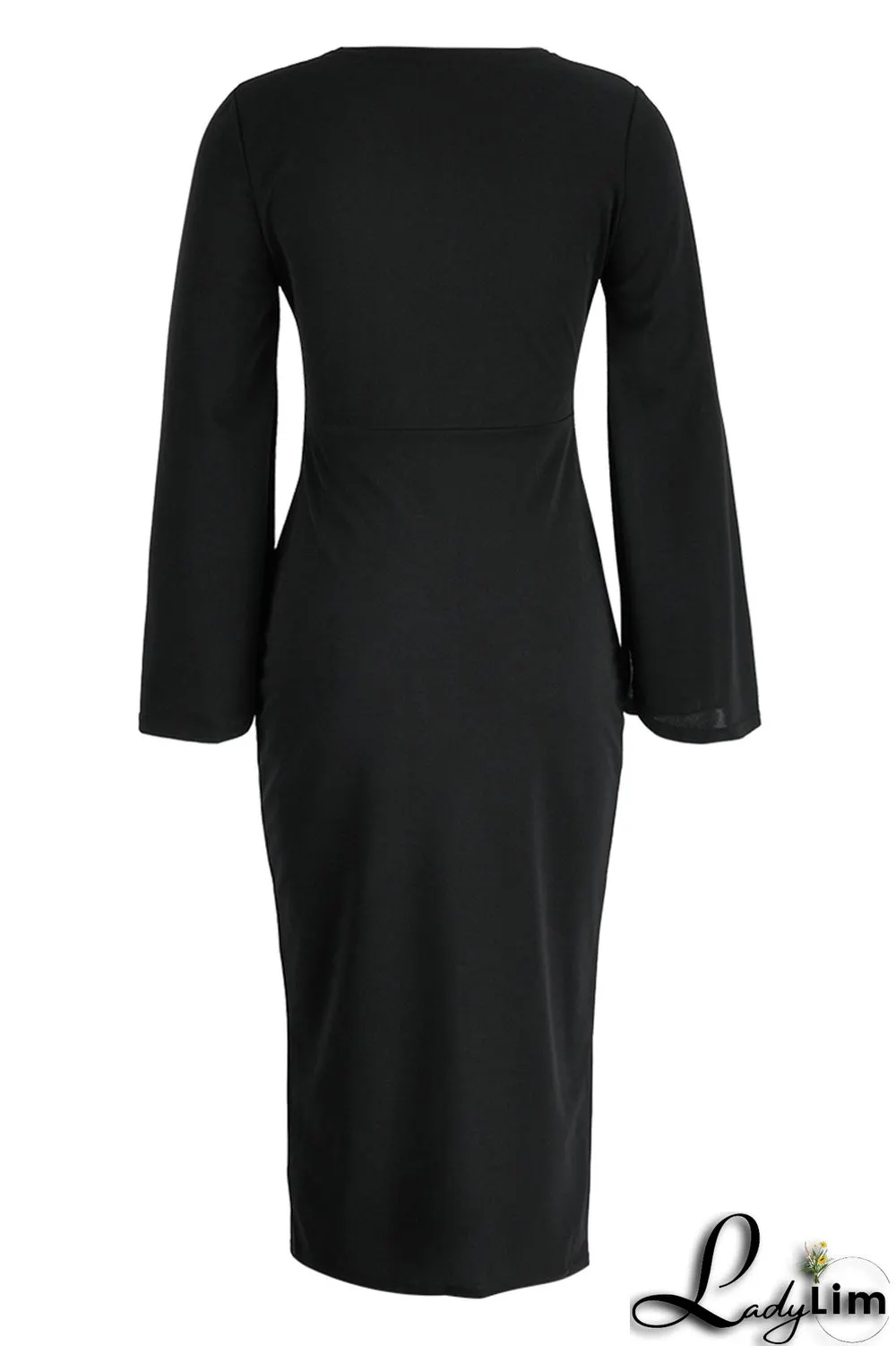 Red Fashion Casual Solid Patchwork Slit O Neck Long Sleeve Dresses