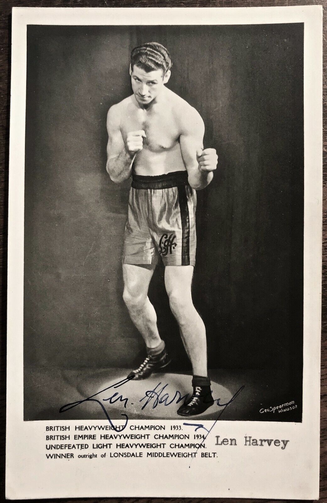 LEN HARVEY Autograph SIGNED 3X5 POSTCARD Photo Poster painting CORNISH BOXER BRITISH CHAMPION