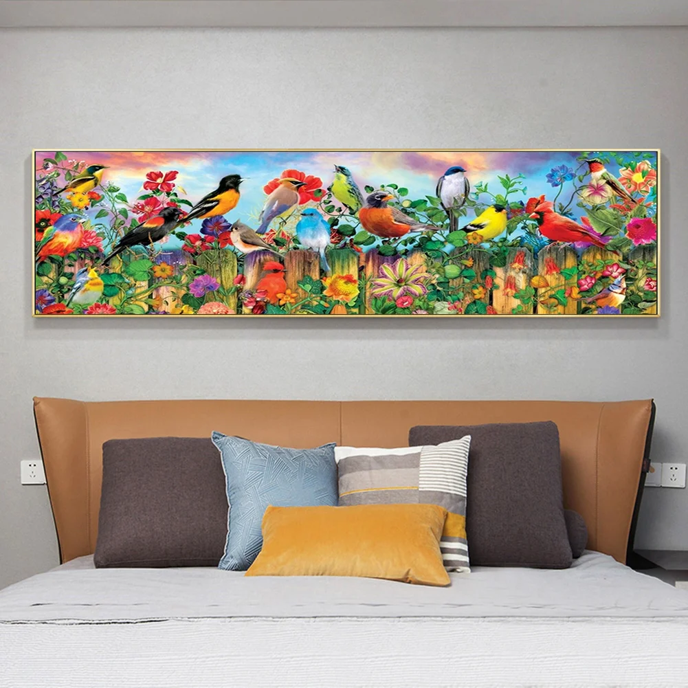 Diamond Painting - Full Round Drill - Fence Birds(90*30cm)
