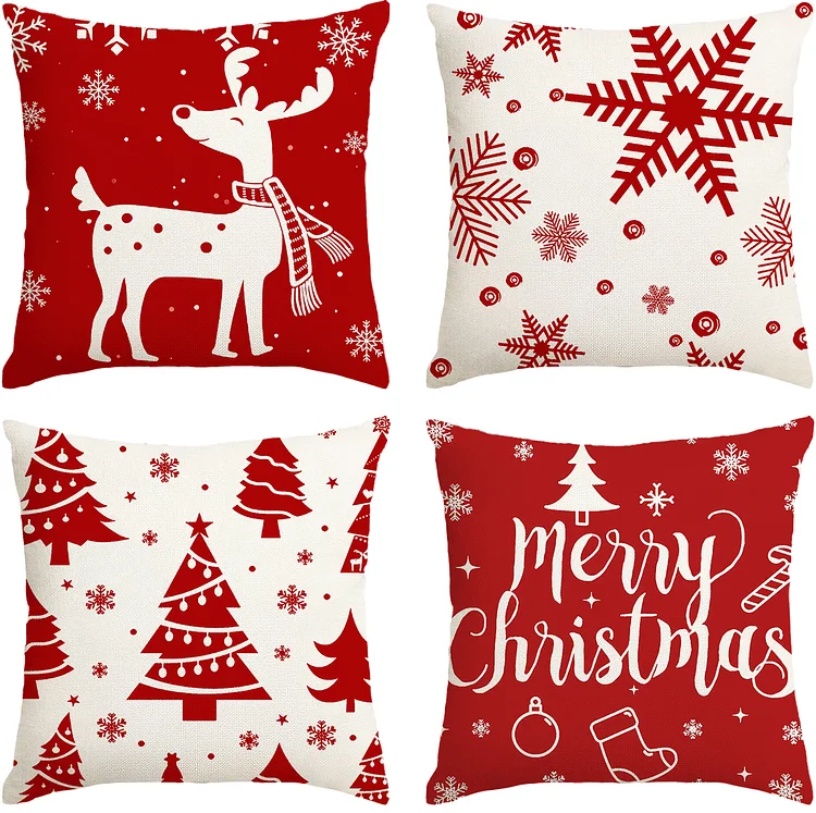 Sanmadrola Christmas Throw Pillow Covers 18''x18'' Set of 4 Decorative Holiday Pillows Cover Cases Farmhouse Decor for Xmas Decoration Home Couch Sofa