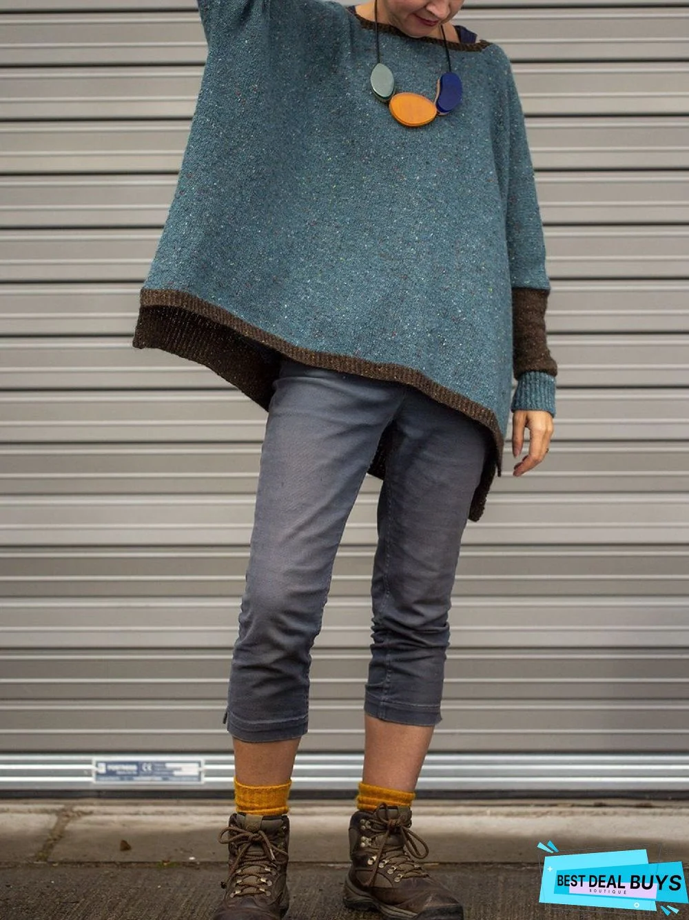 Casual Knitted Plain Round Neck Vintage Sweater