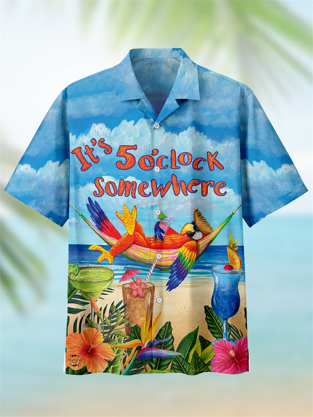 Hawaiian Parrot Beach Surf Party Summer Men's Cuban Collar Shirt PLUSCLOTHESMAN