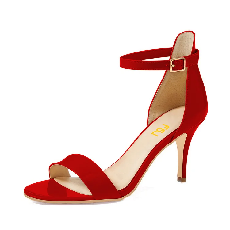 Women's Red Open Toe 3 Inch Heels Ankle Strap Stiletto Party Sandals |FSJ Shoes