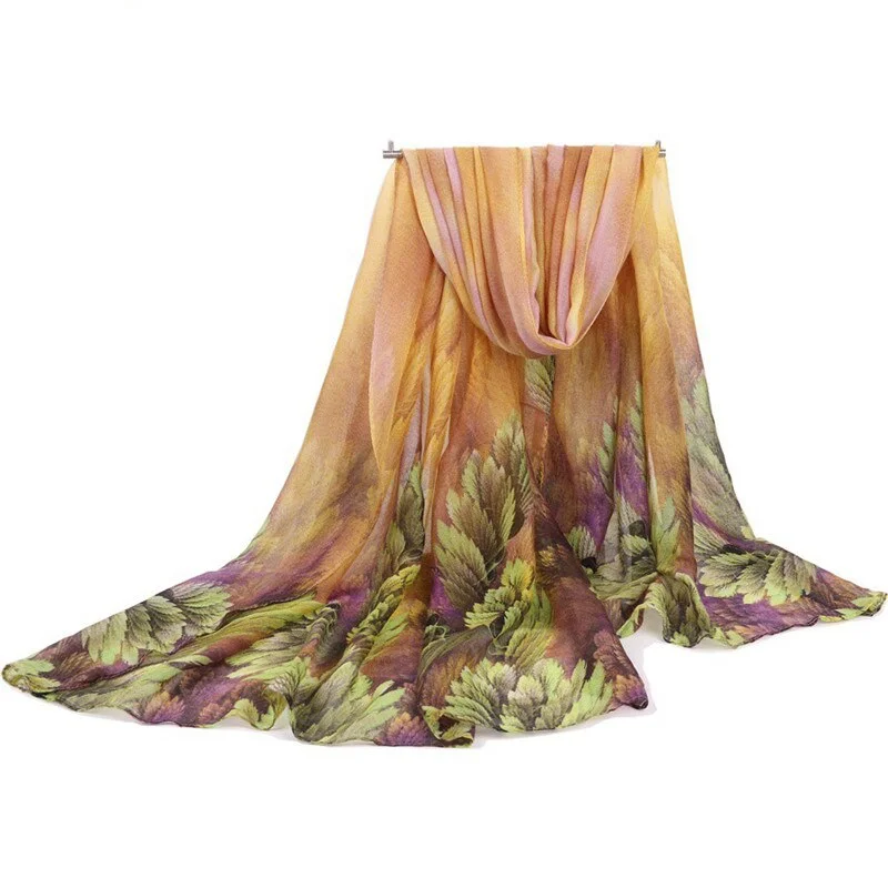CUHAKCI Women's Summer Orange Green Sunscreen Cape Print Scarf Thin Polyester Scarves Spring and Autumn Accessories Shawl