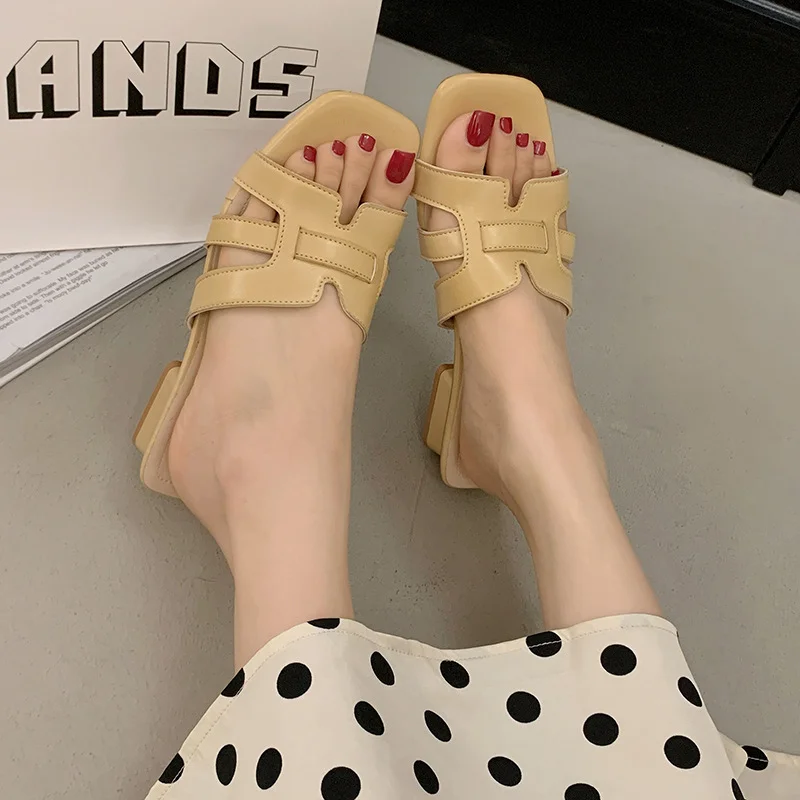 Yyvonne Gentle Wind Woven Slippers Women Wear 2025 Summer New Hollow Square Word High-Slip Slippers